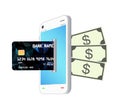 Credit card transform by smartphone to money note bank