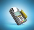 Credit Card trminal Machine 3D rendering on blue Royalty Free Stock Photo