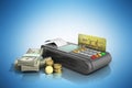 Credit Card trminal Machine 3D rendering on blue Royalty Free Stock Photo