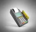 Credit Card trminal Machine 3D rendering on grey Royalty Free Stock Photo
