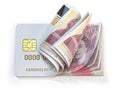 Credit card and UK pound in cash. Banking, shopping concept. Opening a wallet or bank account