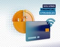 3d rendering illustration of credit card and coins in puzzle metaphor for solving financial struggles