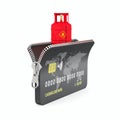 Credit card with zipper and gas cylinder on white background. Isolated 3D illustration