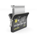 Credit card with zipper and heater radiator on white background. Isolated 3D illustration