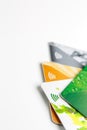 Credit cards with contactless payment. Pile of credit cards on white isolated background Royalty Free Stock Photo