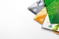 Credit cards with contactless payment. Pile of credit cards on white isolated background Royalty Free Stock Photo