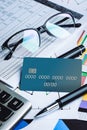 Credit cards with credit card statements,account,pen, calculator Royalty Free Stock Photo