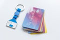 Credit cards, key ring - concept mortgage on white background