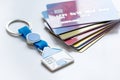 Credit cards, key ring - concept mortgage on white background