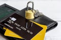 Credit cards with lock close up - online shopping