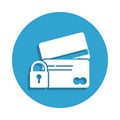 credit cards and lock icon in badge style. One of cyber security collection icon can be used for UI, UX Royalty Free Stock Photo