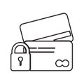 credit cards and lock icon. Element of cyber security for mobile concept and web apps icon. Thin line icon for website design and Royalty Free Stock Photo