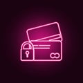 credit cards and lock icon. Elements of cyber security in neon style icons. Simple icon for websites, web design, mobile app, info Royalty Free Stock Photo