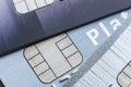 Credit cards with microchip, close up