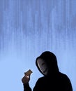 Credit cards personal data stolen by anonymous man in Black hood shirt