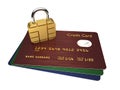 Credit cards with sim padlock over white background Royalty Free Stock Photo