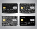 Credit cards vector set with black scratched abstract design background