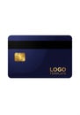 A credit or debit card mockup with a dark blue background and rounded corners. A gold chip is Royalty Free Stock Photo