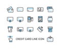 Credit Debit Card Sign Color Thin Line Icon Set. Vector Royalty Free Stock Photo