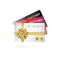 Credit or debit cards with golden ribbon. Gift cards concept