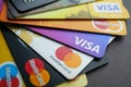 Credit and debit cards. MasterCard, Visa, Maestro