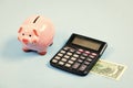 Credit debt concept. Economics and profit management. Economics and finance. Piggy bank money savings. Piggy bank pink Royalty Free Stock Photo