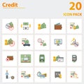 Credit icon set. Collection of simple elements such as the no fee, exchange rate, cash, long term debt, online banking