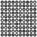 100 credit icons set black circle