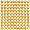 100 credit icons set gold
