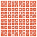 100 credit icons set grunge orange