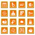 Credit icons set orange square vector