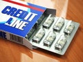 Credit line concept Pack of dollars as pills in blister pack.