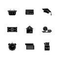 Credit money black glyph icons set on white space