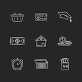 Credit money chalk white icons set on black background Royalty Free Stock Photo
