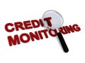 Credit monitoring with magnifying glass on white
