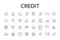 Credit line icons collection. Debt, Finance, Loan, Cash, Trust, Payment, Mortgage vector and linear illustration. Funds Royalty Free Stock Photo