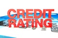 Credit rating in red on a credit card background