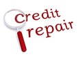 Credit repair with magnifiying glass