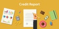 Credit report business illustration with business man signing a paper work document with graph and chart Royalty Free Stock Photo