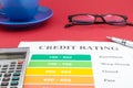 Credit report on the red table and a pen. Royalty Free Stock Photo
