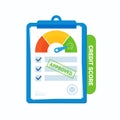 A credit score document. Good credit history index and approved seal. Vector illustration of a great rating indicator Royalty Free Stock Photo