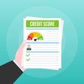 Credit score document. Paper sheet chart of personal credit score information. Vector stock illustration Royalty Free Stock Photo