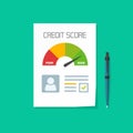 Credit score document vector, paper sheet chart of personal data