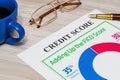 The credit score form on the office desk with glasses and pen Royalty Free Stock Photo