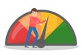 Credit score improvement concept. Man pushing arrow