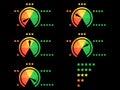 Credit score. Credit score indicator from good to bad, from green to red. Investment fund rating. Credit score gauge on black