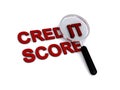 Credit score with magnifying glass on white