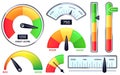 Credit score meter. Credits rating measure, poor or good scores vector illustration set