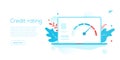 Credit score or rating concept in flat vector illustration. Loan history meter or scale for creditworthiness report. Web banner