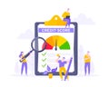 Credit score report with arrow gauge speedometer indicator with color levels on giant clipboard. Royalty Free Stock Photo